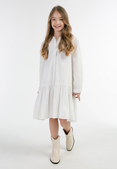 IZIA Sommerkleid Mädchen Wollweiß mit silbernen Streifen und Punkten - Image 2