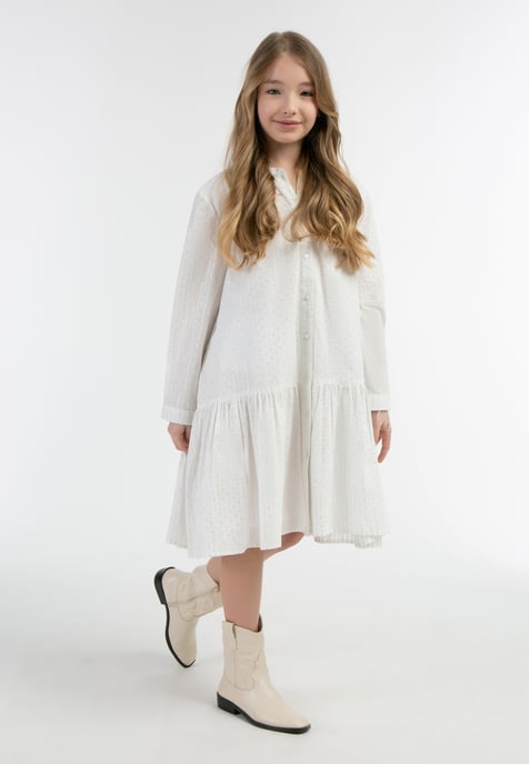 IZIA Sommerkleid Mädchen Wollweiß mit silbernen Streifen und Punkten - Image 4
