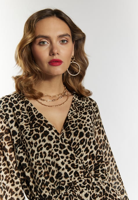 Faina Maxikleid mit Leoprint Damen Beige Löwe - Image 5