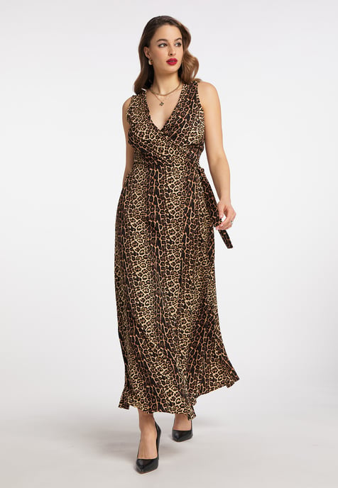 Faina Maxikleid mit Leoprint Damen Beige Löwe - Image 4