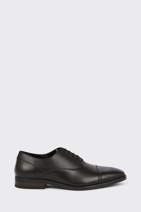 Leather Smart Black Oxford Toe Cap Shoes - Image 2