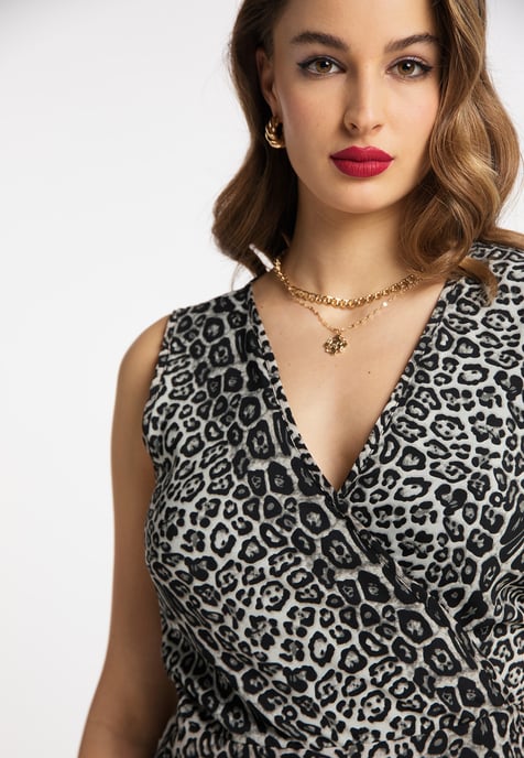 Faina Maxikleid mit Leoprint Damen Grau Leo - Image 5