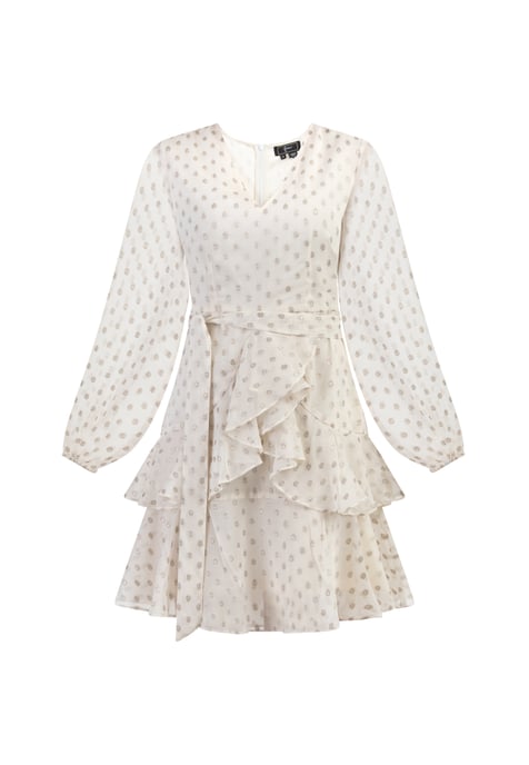 Faina Kleid mit Stickerei Damen Wollweiß mit goldenen Punkten - Image 1