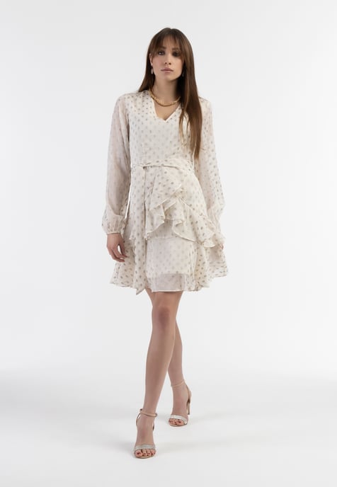 Faina Kleid mit Stickerei Damen Wollweiß mit goldenen Punkten - Image 2
