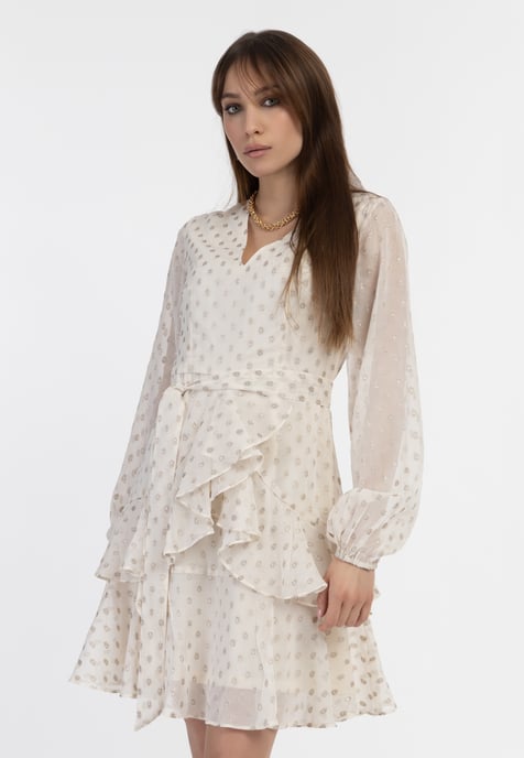 Faina Kleid mit Stickerei Damen Wollweiß mit goldenen Punkten - Image 3