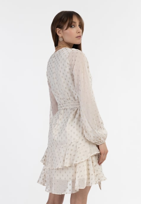Faina Kleid mit Stickerei Damen Wollweiß mit goldenen Punkten - Image 4