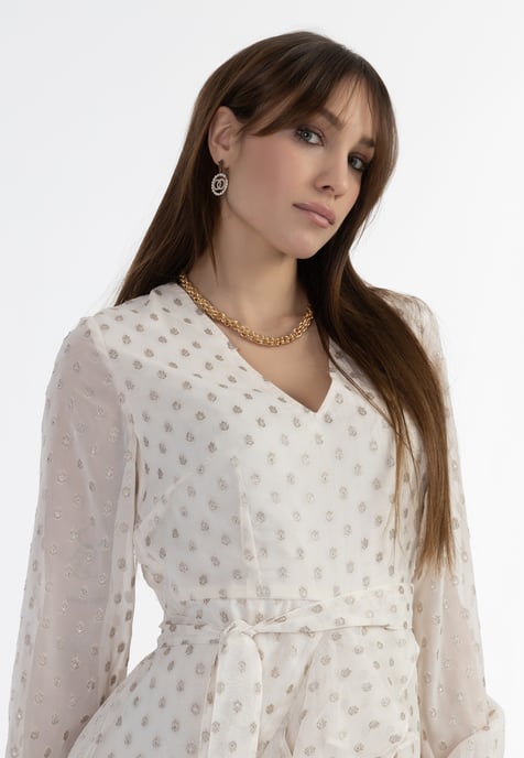 Faina Kleid mit Stickerei Damen Wollweiß mit goldenen Punkten - Image 5