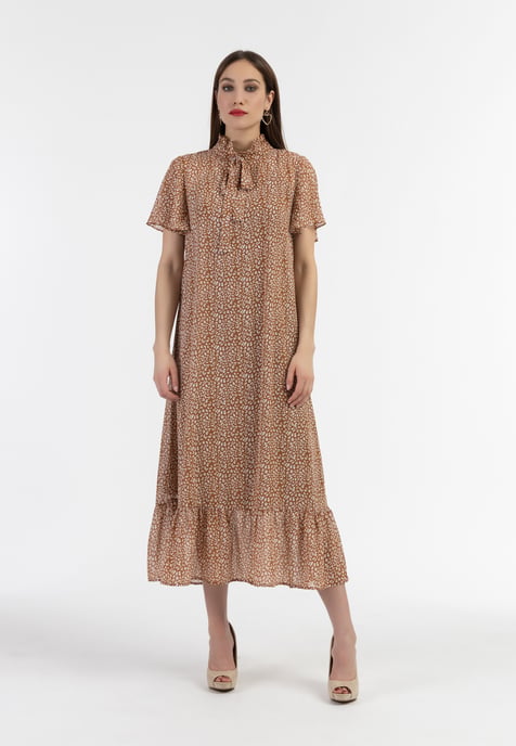 Faina Midikleid aus Chiffon Damen Kamel Weiss - Image 2