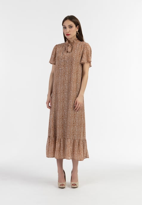 Faina Midikleid aus Chiffon Damen Kamel Weiss - Image 4