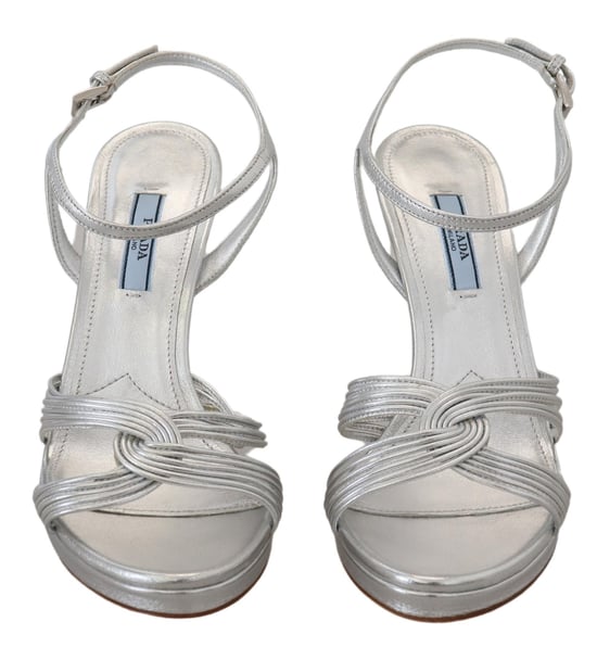 Prada Leder‑Sandalen mit hohem Absatz - Silber - Image 6
