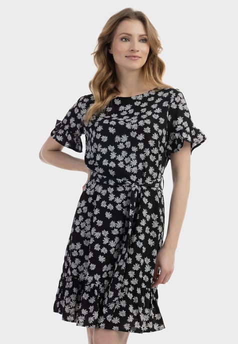usha Midikleid mit Rüschen Damen schwarz-wollweiß - Image 3