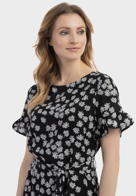 usha Midikleid mit Rüschen Damen schwarz-wollweiß - Image 5