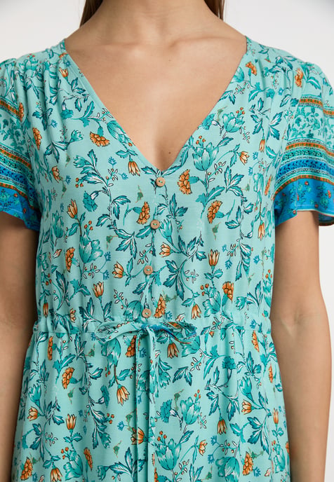 usha Maxikleid mit Blumenprint Damen Türkis Mehrfarbig - Image 4