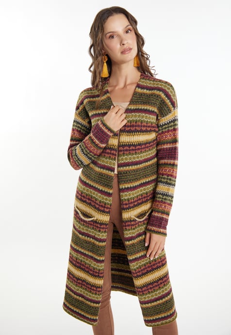 usha Strickcardigan Damen Oliv Mehrfarbig - Image 3