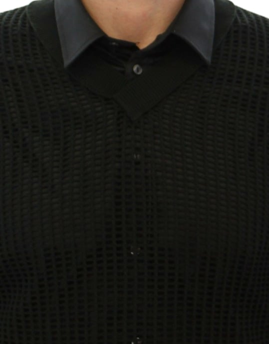V-Ausschnitt Mesh Strickpullover - Image 4