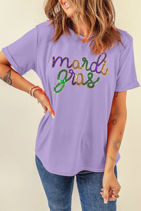 Mardi Gras Pailletten T-Shirt im entspannten Schnitt - Image 1