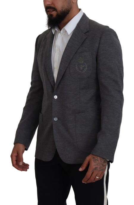 Grauer Blazer mit bestickter Biene im klassischen Schnitt - Image 2