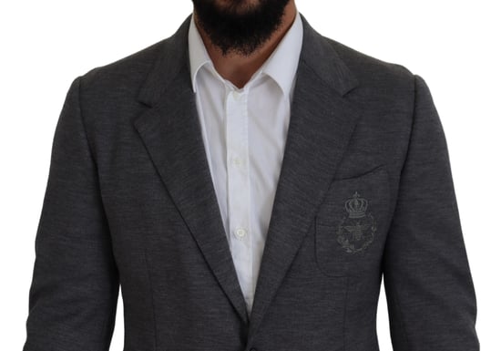 Grauer Blazer mit bestickter Biene im klassischen Schnitt - Image 4