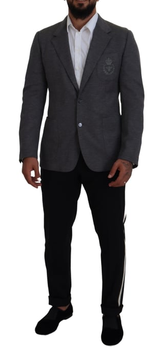 Grauer Blazer mit bestickter Biene im klassischen Schnitt - Image 5