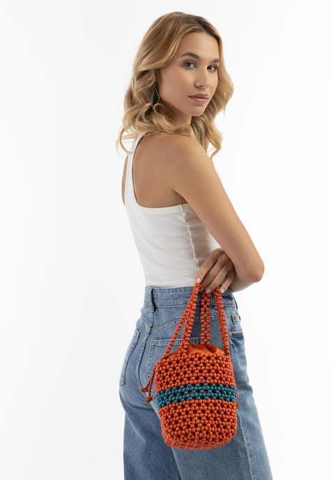 IZIA Bucket Bag aus Perlen Damen Orange Mehrfarbig - Image 3