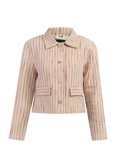 Faina Kurze Blazerjacke Damen Rosa Wollweisser Streifen - Image 1