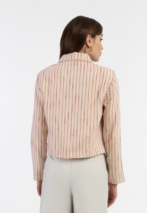 Faina Kurze Blazerjacke Damen Rosa Wollweisser Streifen - Image 4