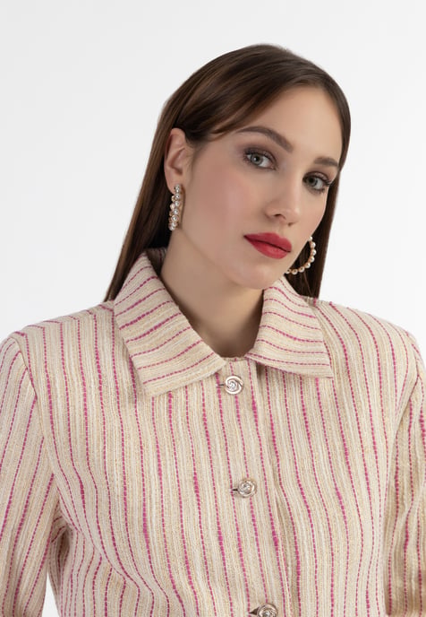 Faina Kurze Blazerjacke Damen Rosa Wollweisser Streifen - Image 5