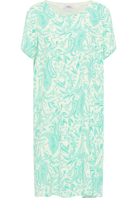 usha Kurzarmkleid Damen Türkis Wollweiss - Image 1