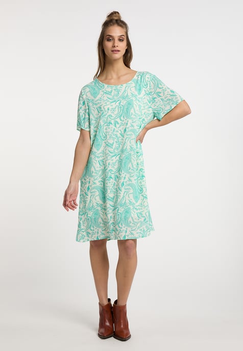 usha Kurzarmkleid Damen Türkis Wollweiss - Image 2