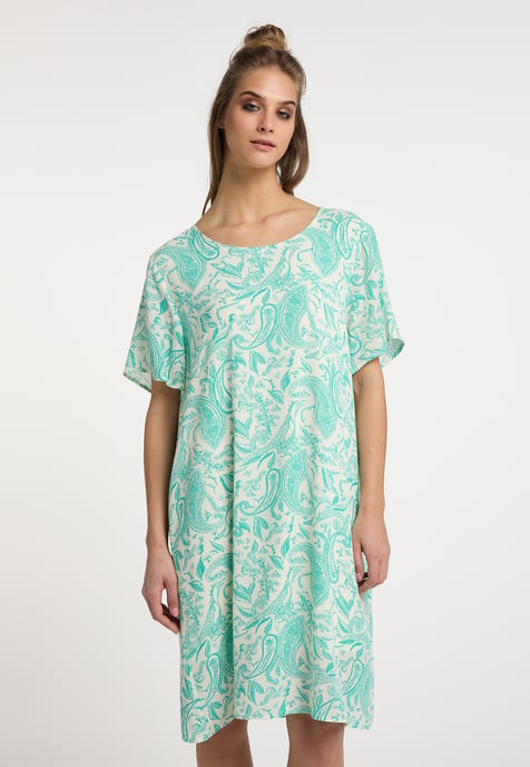usha Kurzarmkleid Damen Türkis Wollweiss - Image 3