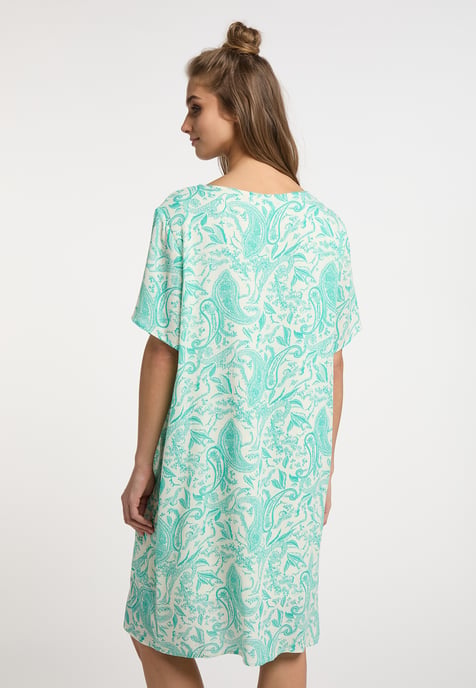 usha Kurzarmkleid Damen Türkis Wollweiss - Image 4