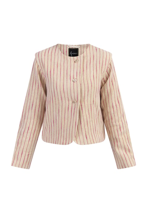 Faina Kurze Blazerjacke Damen Rosa Wollweisser Streifen - Image 1