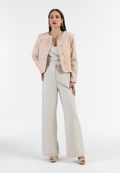 Faina Kurze Blazerjacke Damen Rosa Wollweisser Streifen - Image 2