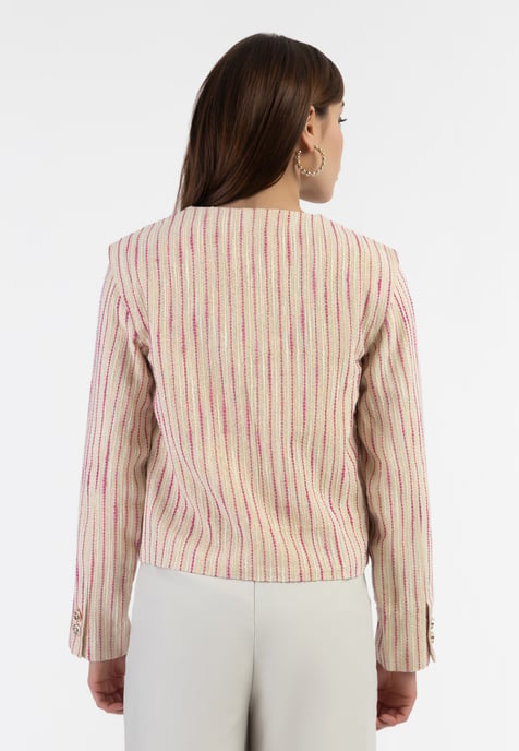 Faina Kurze Blazerjacke Damen Rosa Wollweisser Streifen - Image 4