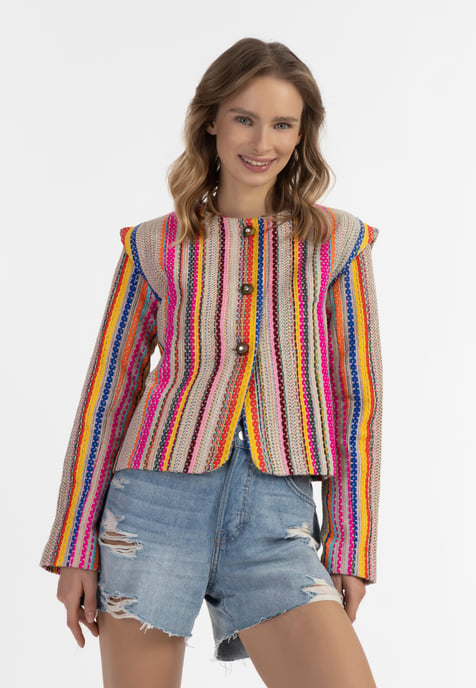 IZIA Kurze Blazerjacke Damen Mehrfarbige rosa Streifen - Image 3
