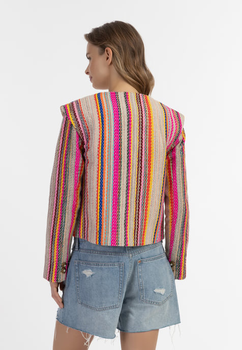 IZIA Kurze Blazerjacke Damen Mehrfarbige rosa Streifen - Image 4