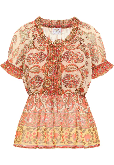 usha Blusenshirt mit Rüschenärmeln Damen Orange Mehrfarbig - Image 1