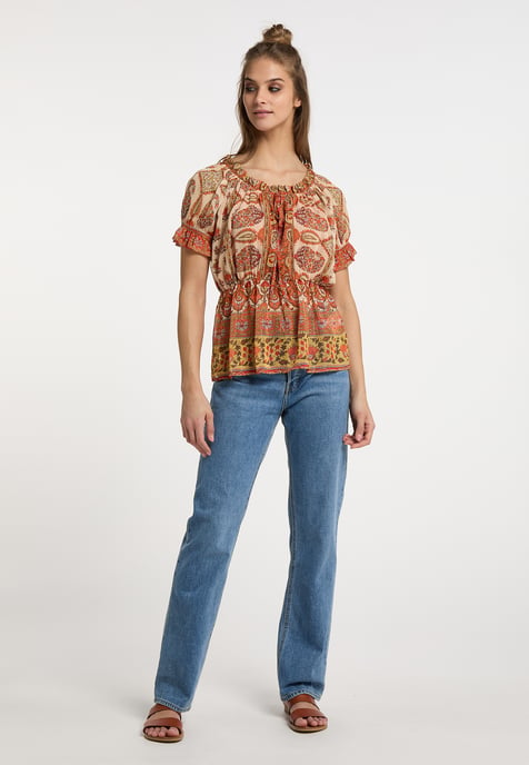 usha Blusenshirt mit Rüschenärmeln Damen Orange Mehrfarbig - Image 2