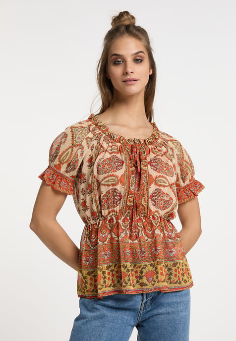 usha Blusenshirt mit Rüschenärmeln Damen Orange Mehrfarbig - Image 3