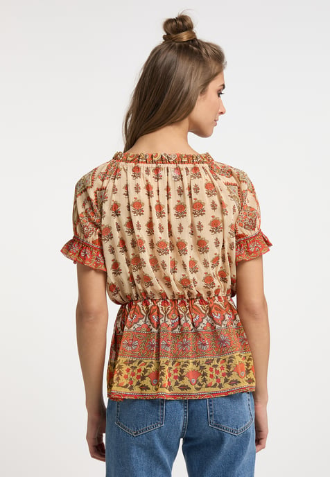 usha Blusenshirt mit Rüschenärmeln Damen Orange Mehrfarbig - Image 4