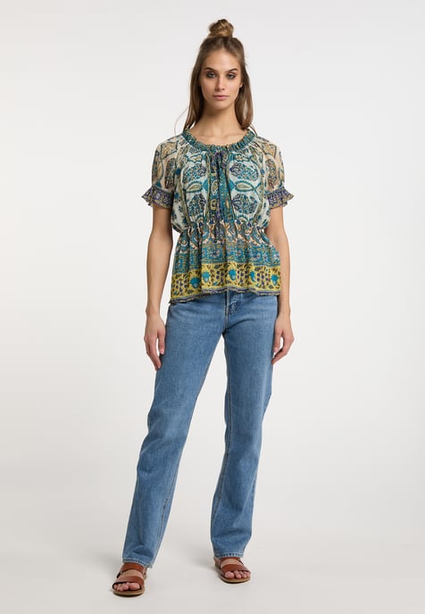 usha Blusenshirt mit Rüschenärmeln Damen Blau Mehrfarbig - Image 2