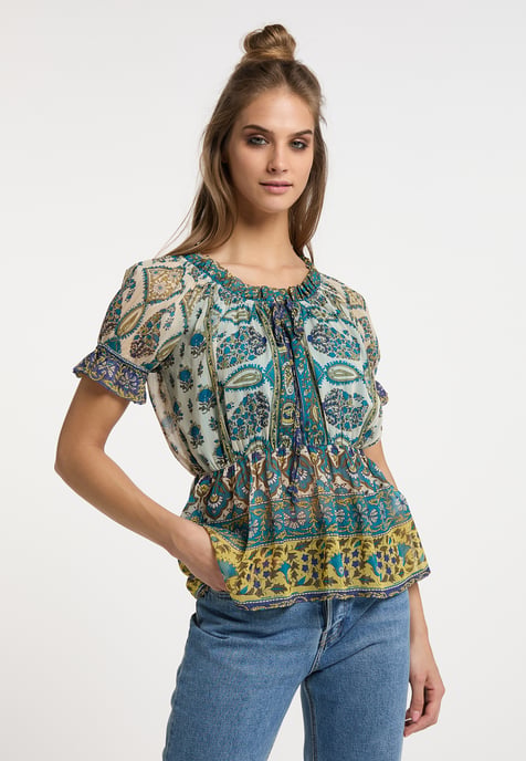 usha Blusenshirt mit Rüschenärmeln Damen Blau Mehrfarbig - Image 3