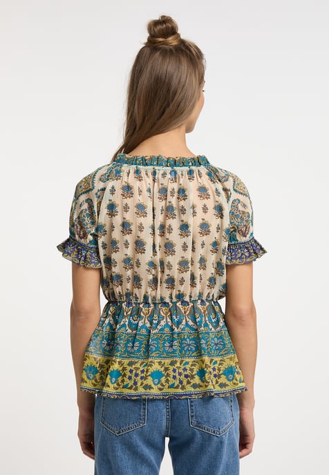 usha Blusenshirt mit Rüschenärmeln Damen Blau Mehrfarbig - Image 4