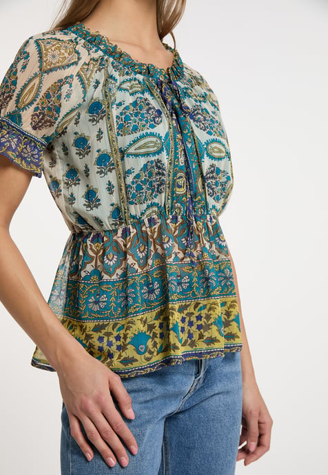 usha Blusenshirt mit Rüschenärmeln Damen Blau Mehrfarbig - Image 5