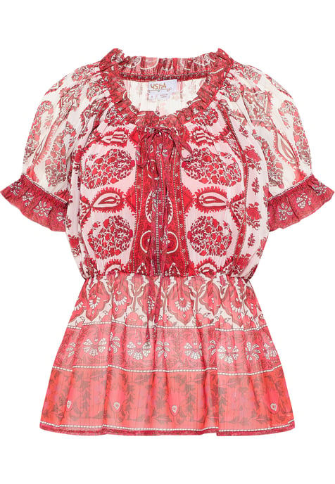 usha Blusenshirt mit Rüschenärmeln Damen Rot Mehrfarbig - Image 1