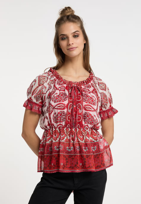 usha Blusenshirt mit Rüschenärmeln Damen Rot Mehrfarbig - Image 3