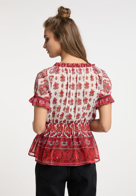 usha Blusenshirt mit Rüschenärmeln Damen Rot Mehrfarbig - Image 4