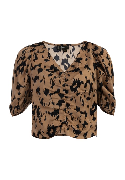 Faina Drapiertes Blusenshirt Damen Kamel Schwarz - Image 1