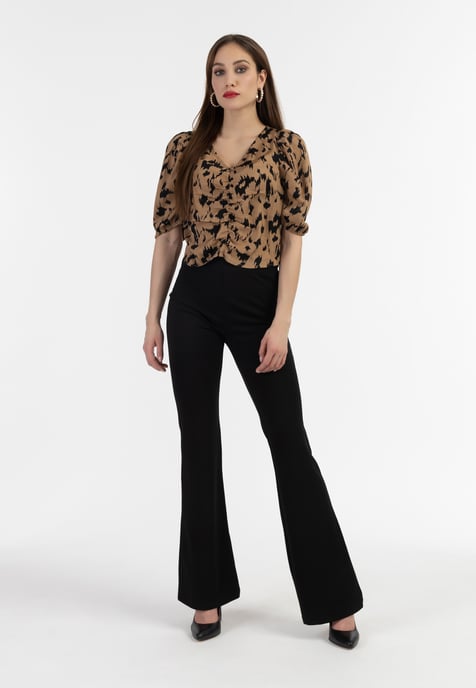 Faina Drapiertes Blusenshirt Damen Kamel Schwarz - Image 2