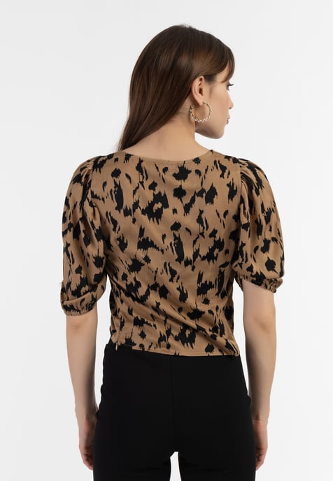 Faina Drapiertes Blusenshirt Damen Kamel Schwarz - Image 4